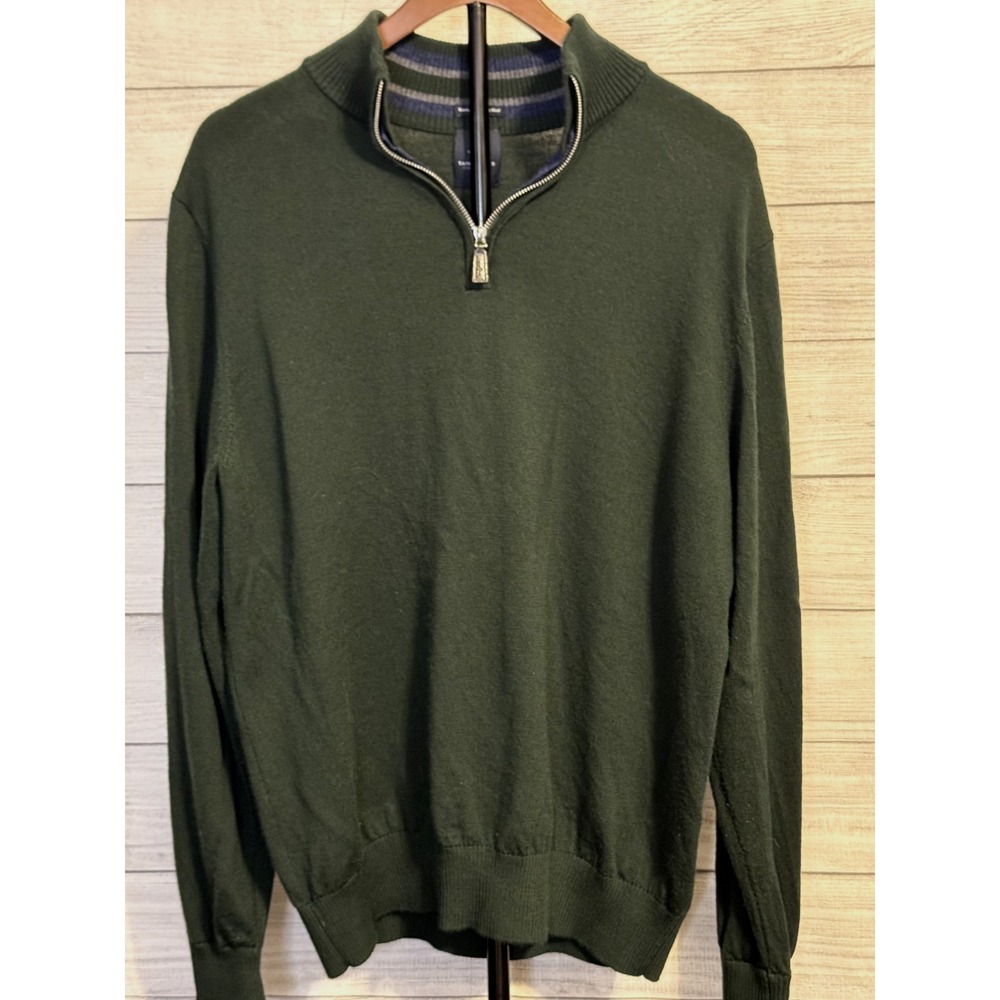 Tailorbyrd Collection Men's 1/4 Zip 100% Wool Sweater Size L Green Mock Neck